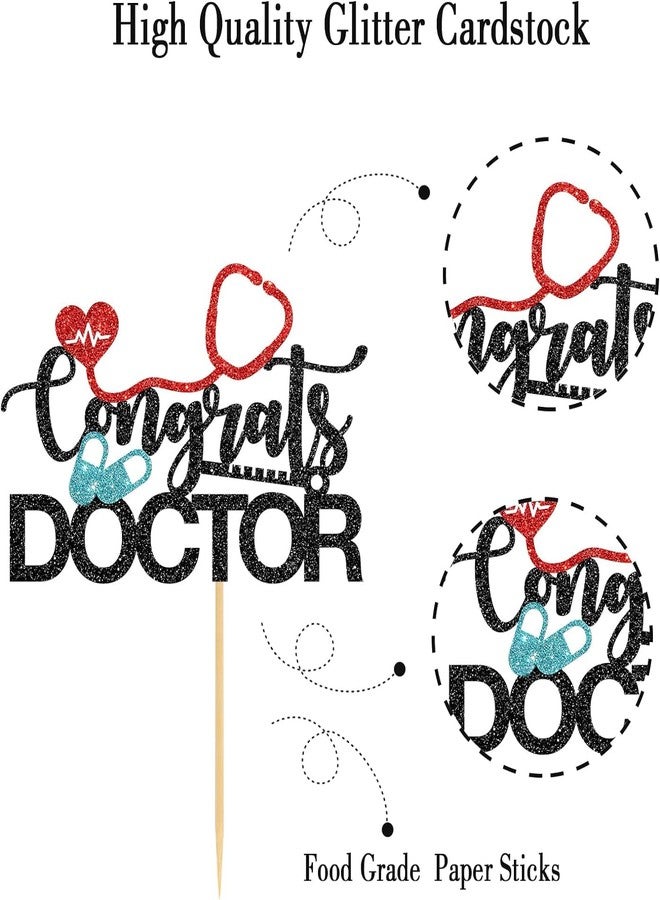 Confetti! Congrats Doctor Cake Topper - Medical School Graduated Cake Decorations - Doctor Grad Party Supplies - Glittery Black - Image 3